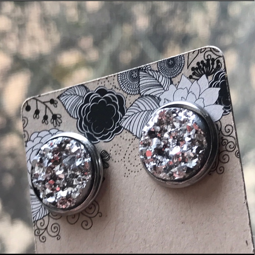 SOLD 12mm Druzy Earrings Handmade - Picture 3 of 4